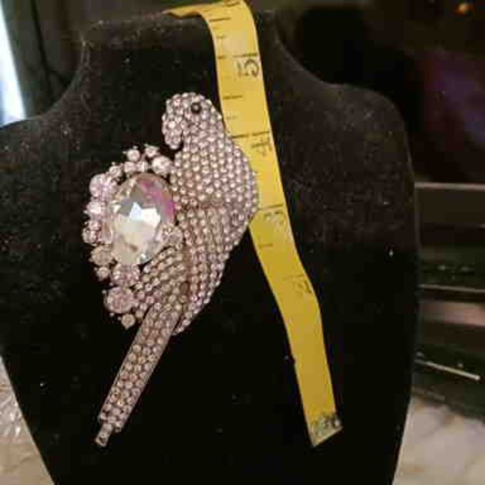 Pin Silver Rhinestone Parrot - Picture 2 of 2